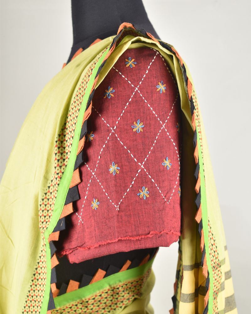 Jaal' Maroon Cotton embroidered blouse - sleeve