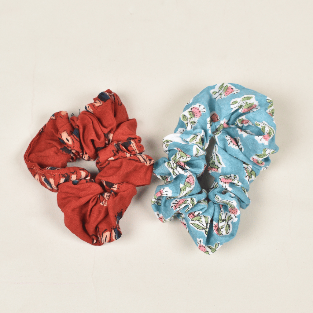 Red & Blue Kalamkari Scrunchies