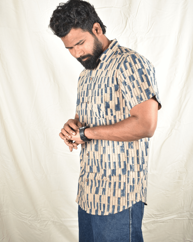 Blue kalamkari men's shirt - side