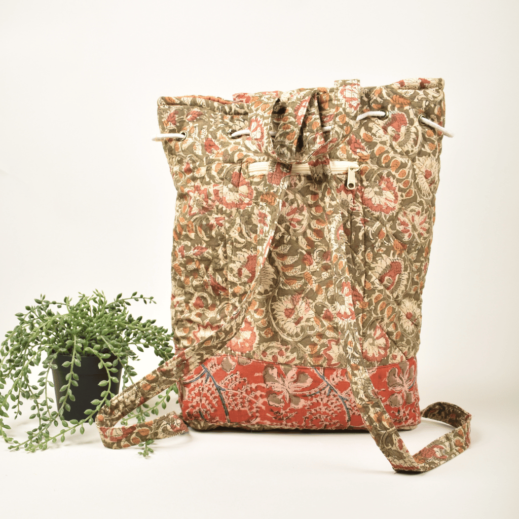 Green Kalamkari Backpack - back