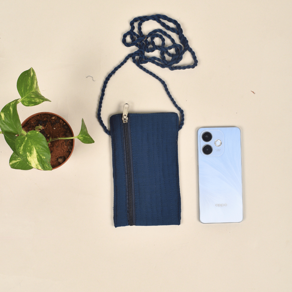 Handcrafted Embroidery blue cell phone pouch