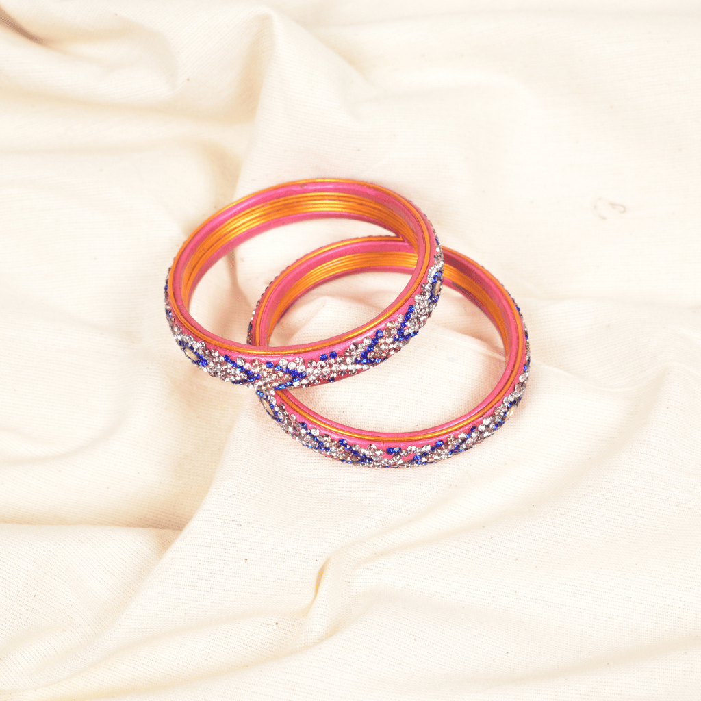 Blue & white 5 line stoned lac bangles - stones