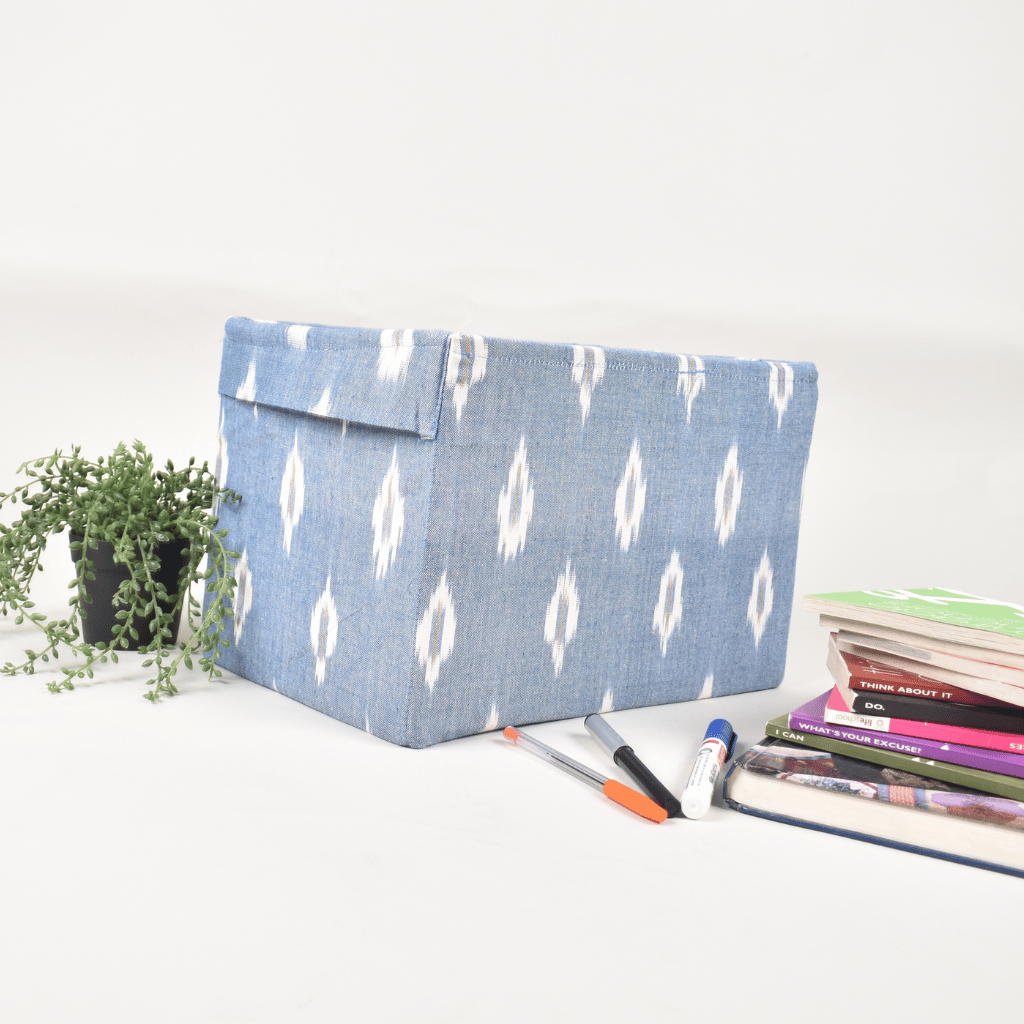 Blue Ikat Foldable Stationery Organiser - side