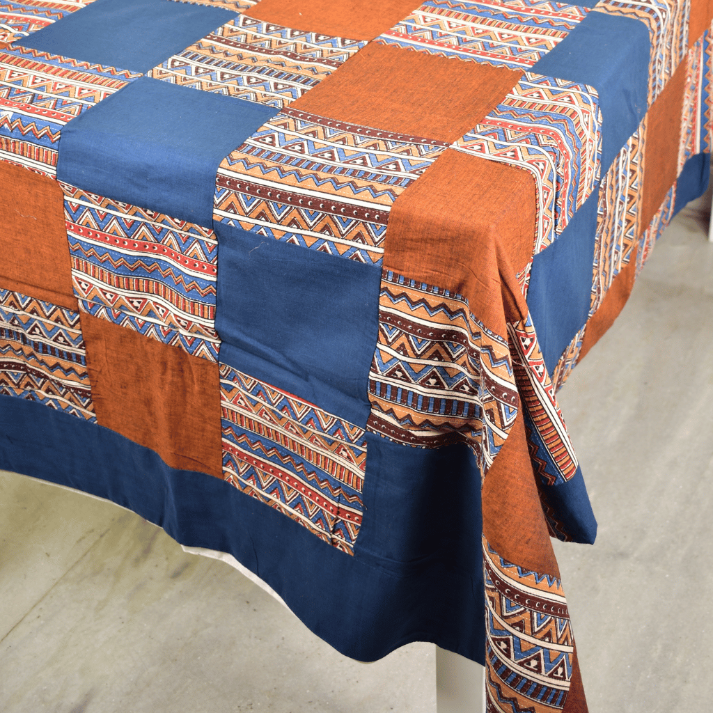Kalamkari Patchwork Double Bedcover in Blue