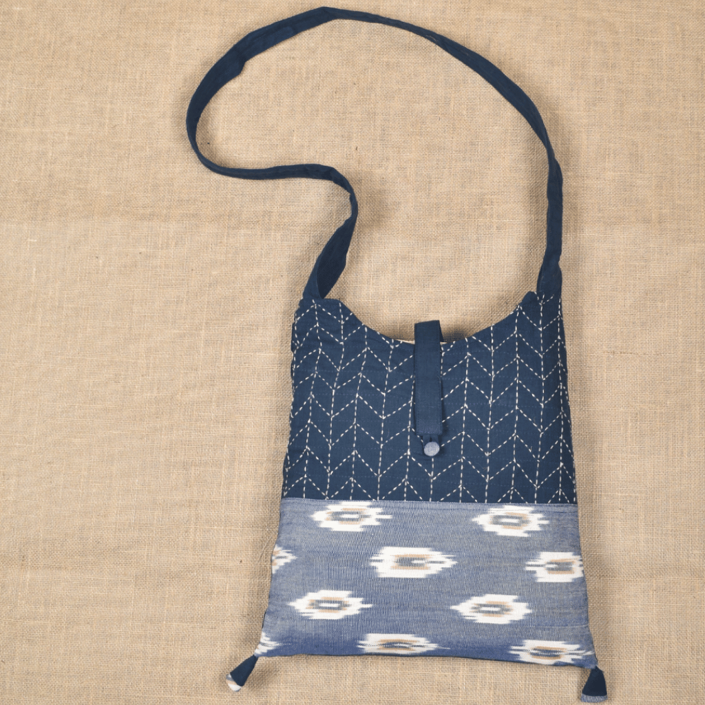 Blue ikat embroidery sling bag - EMBROIDERY