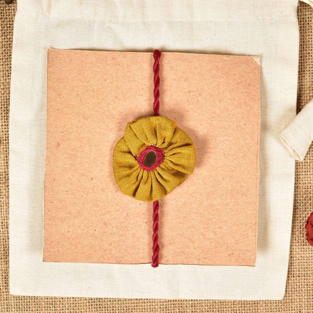 Yellow Flower Embroidery Handloom Rakhi