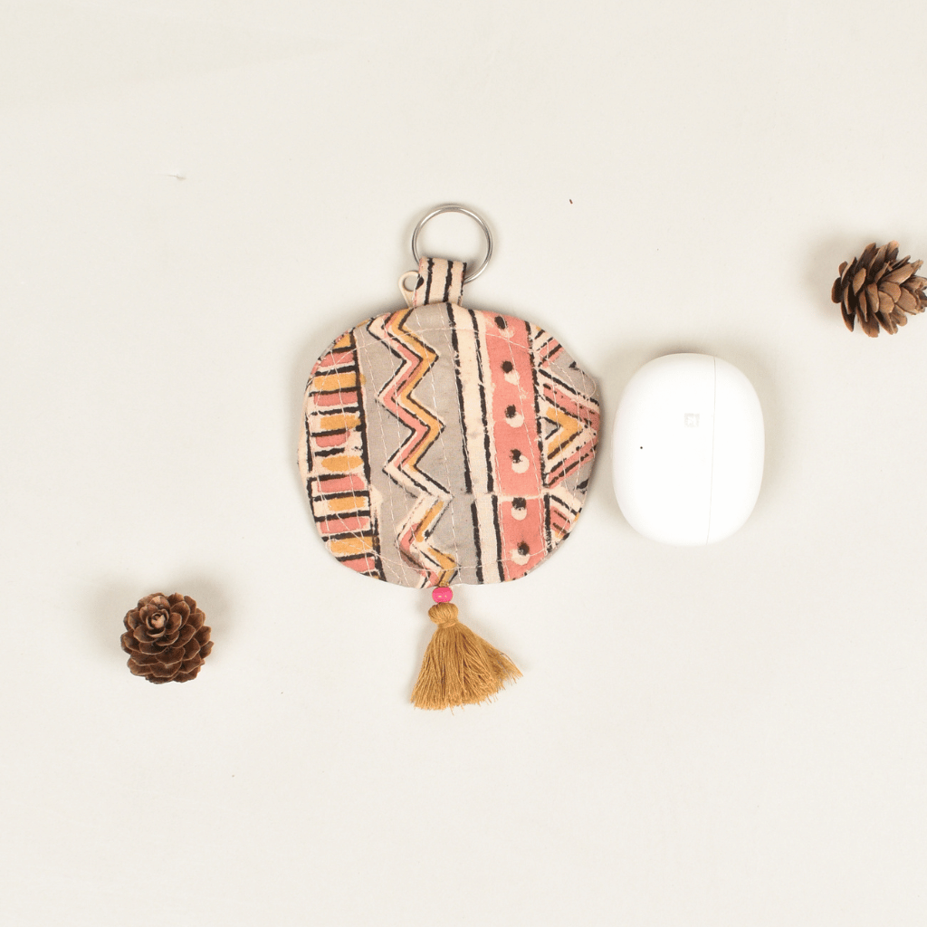 Lip balm pink kalamkari pouch - back