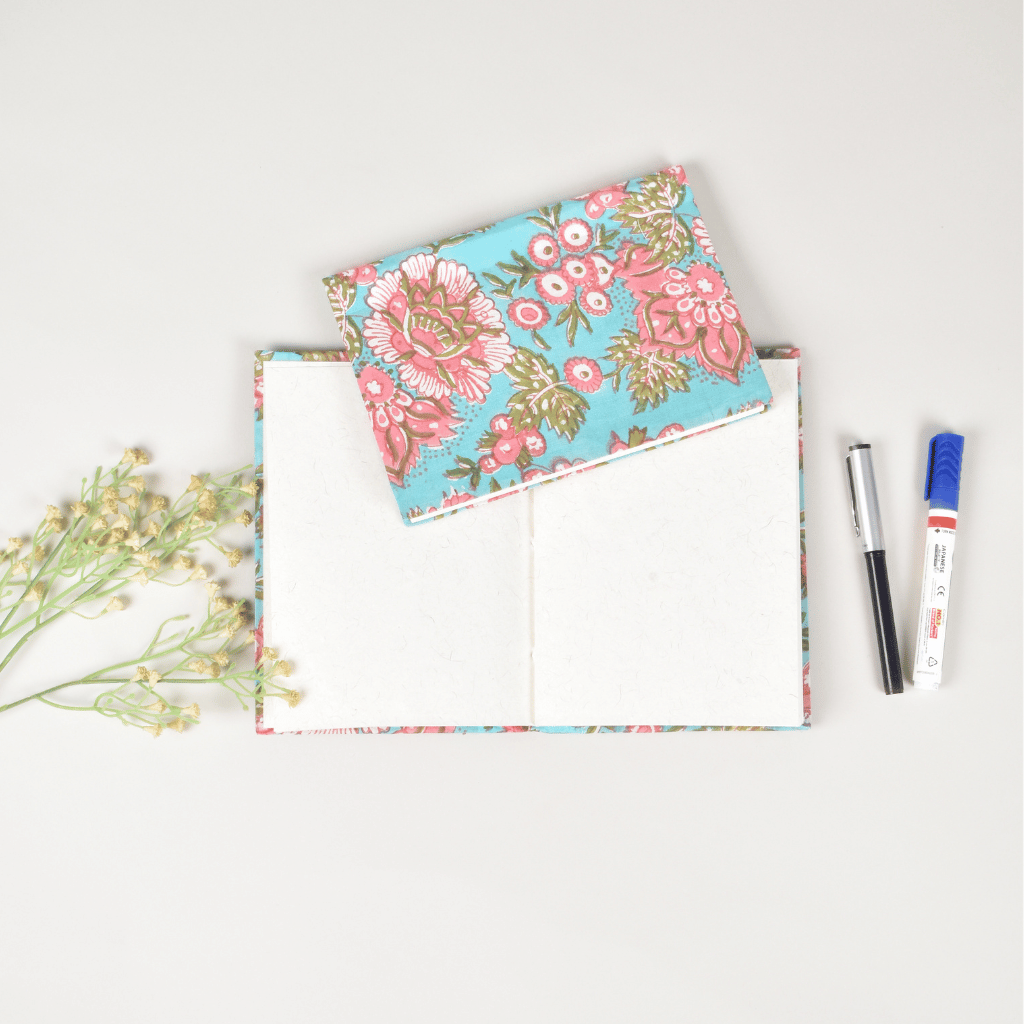 Green kalamkari handmade paper diary and cover - paper