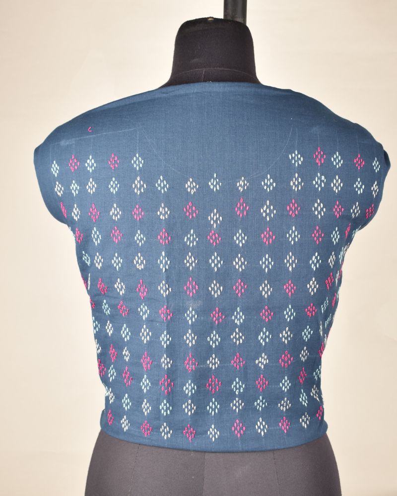 Blue Cotton embroidered blouse piece