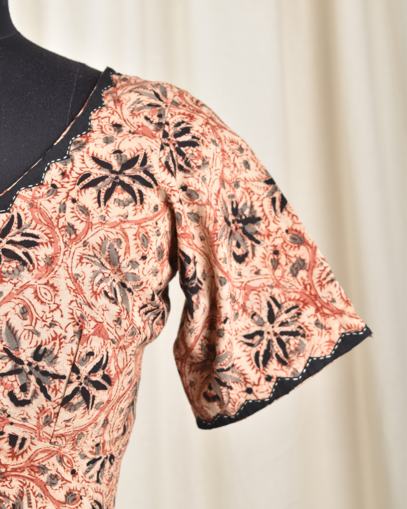 Brown kalamkari embroidered blouse - sleeve