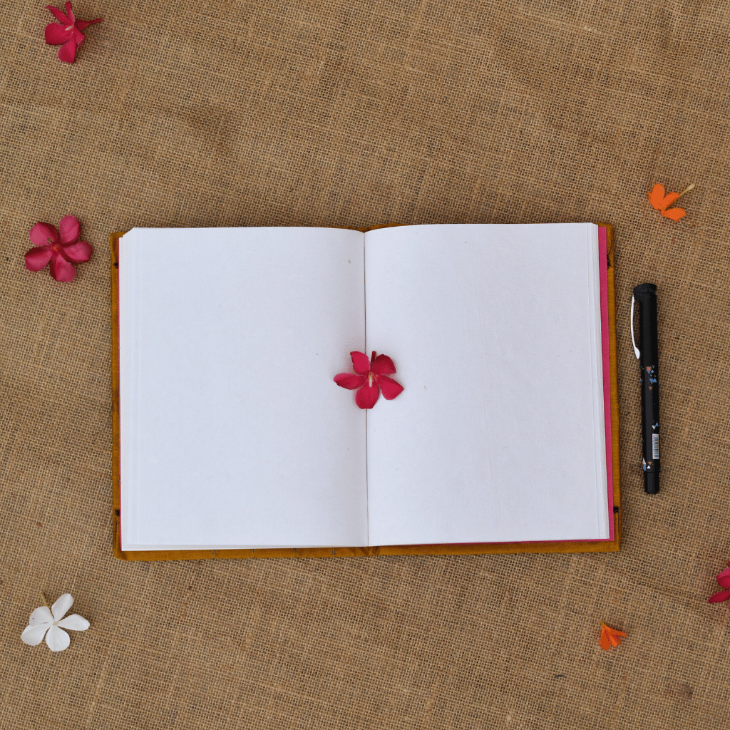 Yellow handmade paper diary and mirror embroidery cover - kritikala