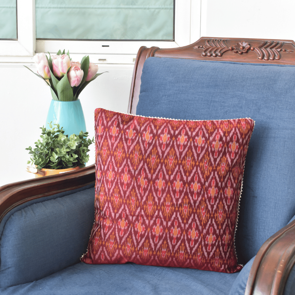 Red Silk Ikat Cushion Cover