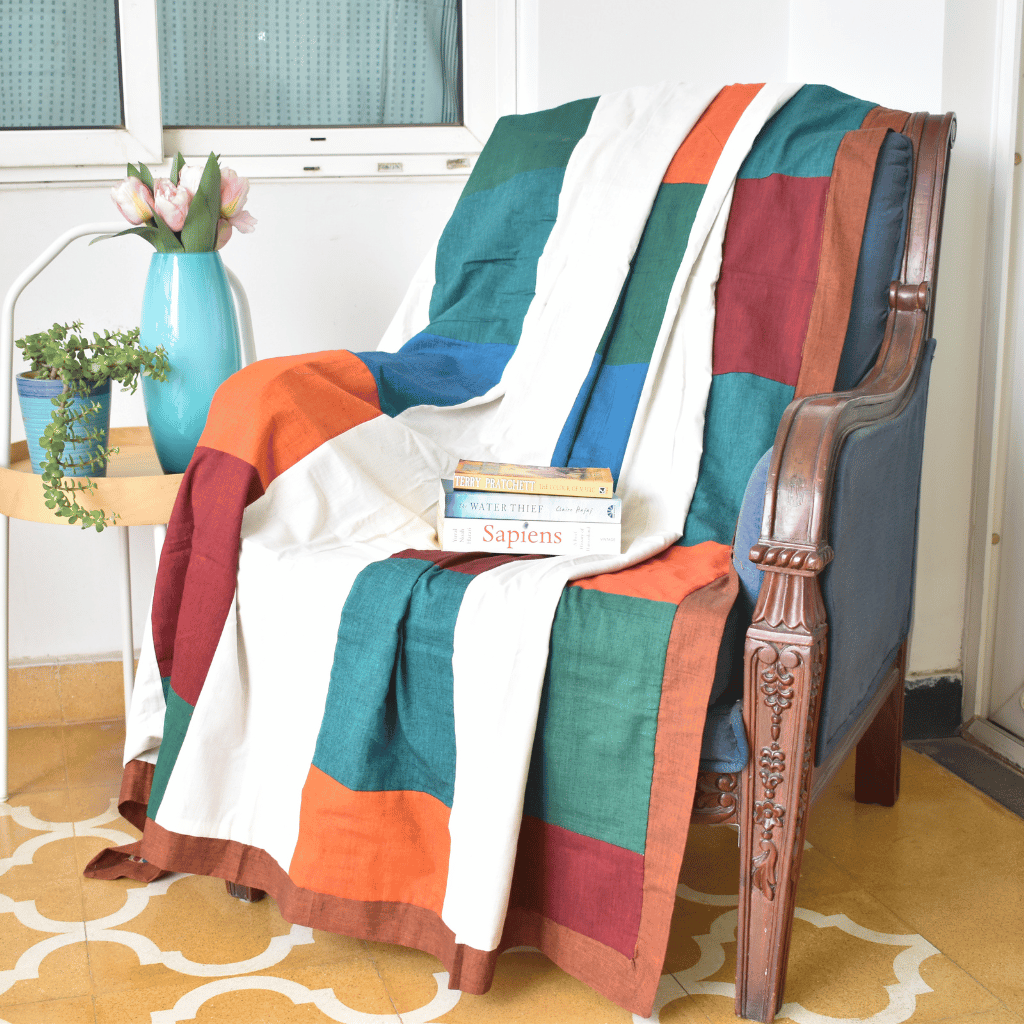Kalamkari Patchwork single dohar with Rust border - back