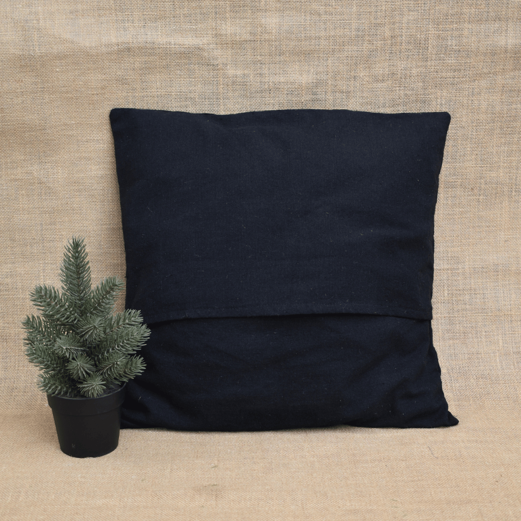 Black Embroidered Mangalagiri Cotton Cushion Cover – 16 x 16 Inches