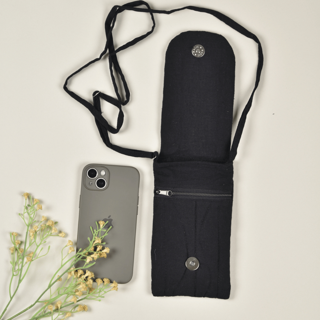 Cell Phone Pouch in Black Cotton