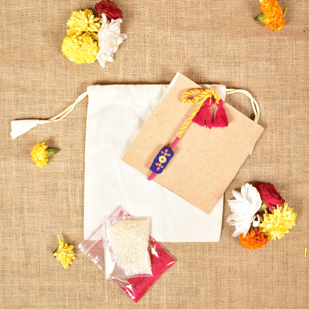 Blue Embroidery Handloom Rakhi