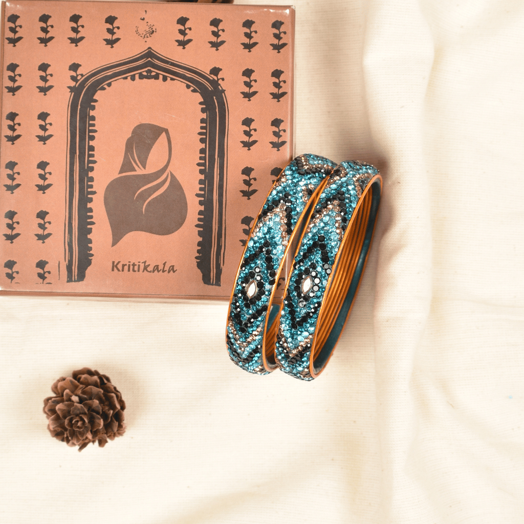 Black & Blue 5 line stoned lac bangles - Hyderabad