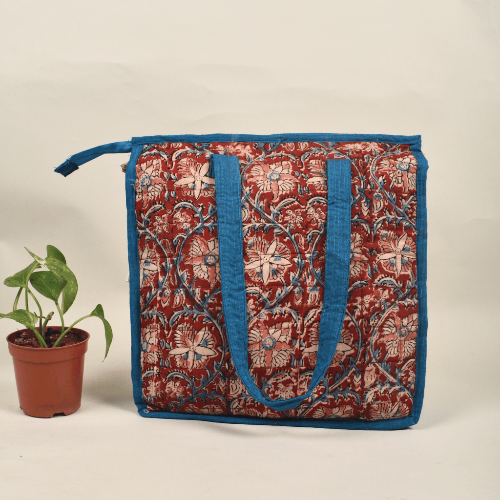 Blue Kalamkari Quilted Tote Bag - back