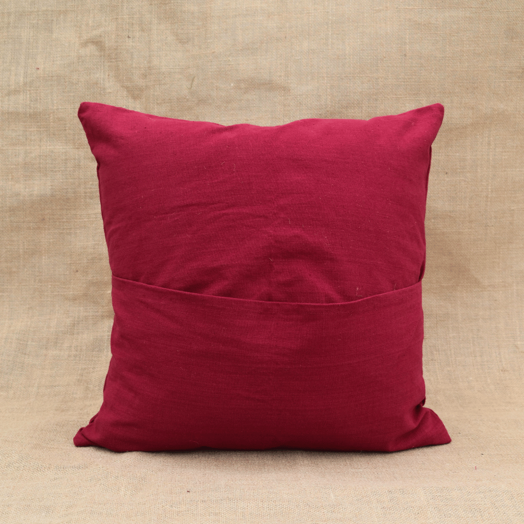 Maroon Embroidered Mangalagiri Cotton Cushion Cover - back