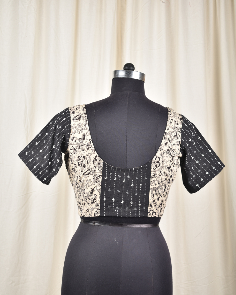 Black kalamkari embroidered blouse - back