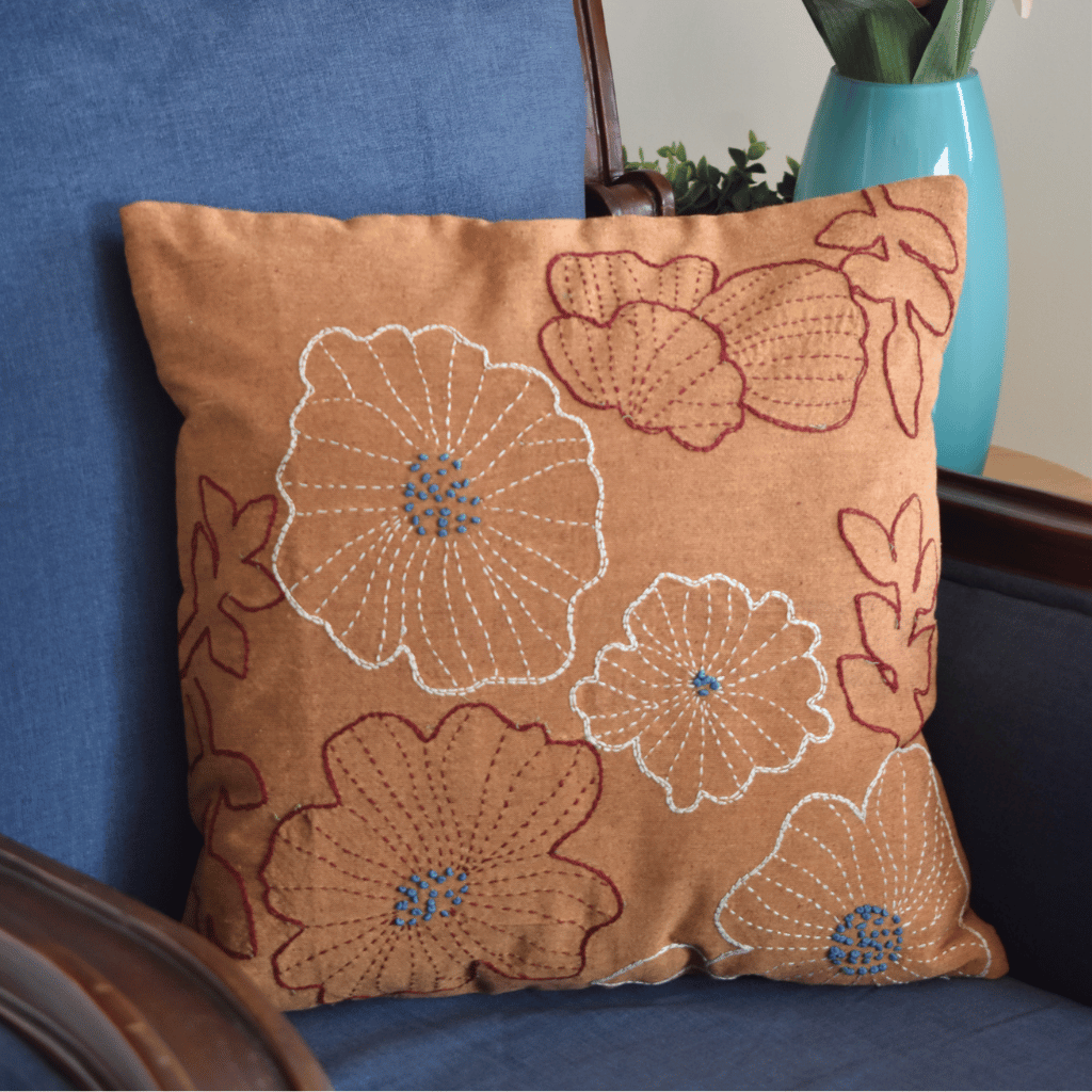 Yellow embroidery cotton cushion cover - front