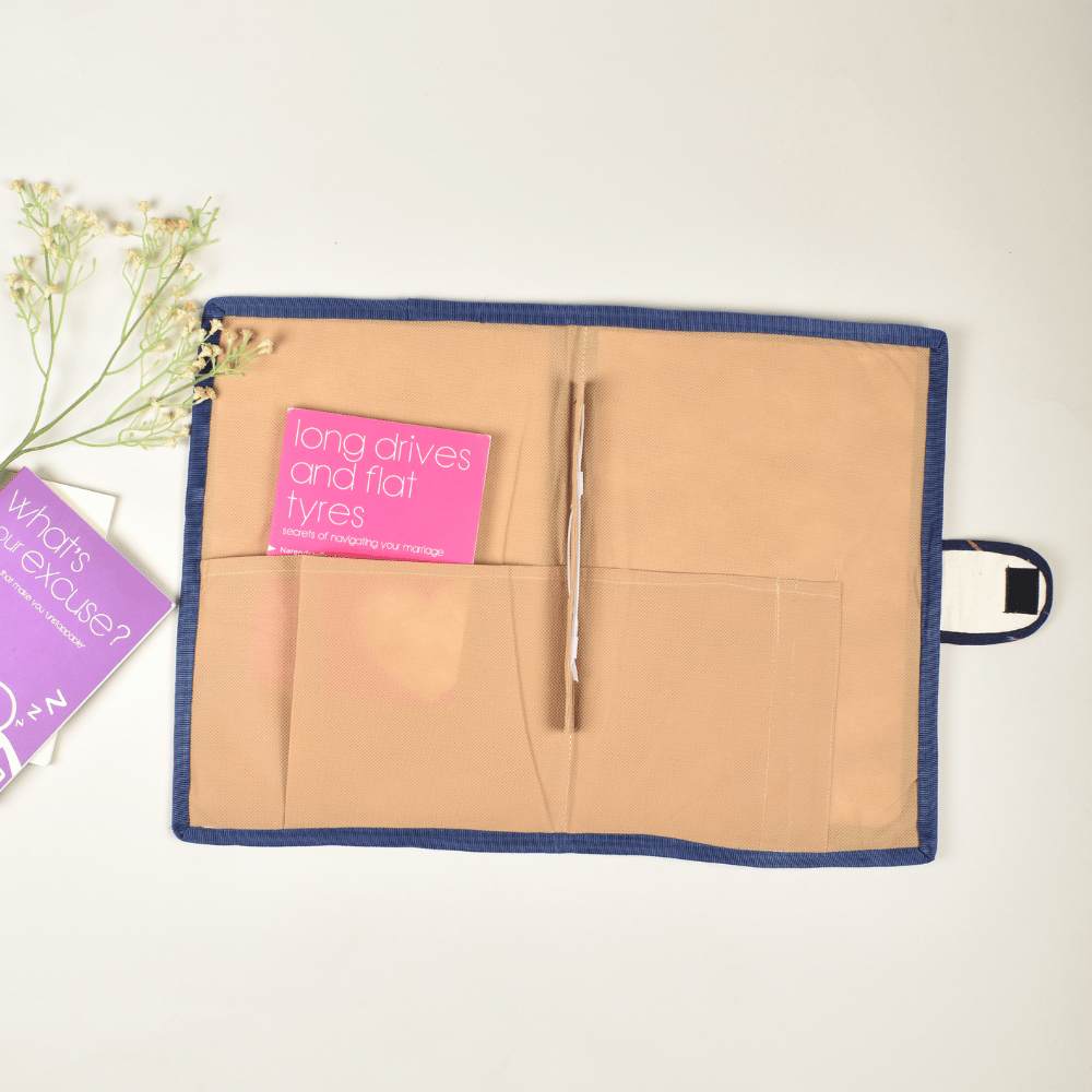 Blue jute folder with Velcro closure - inside