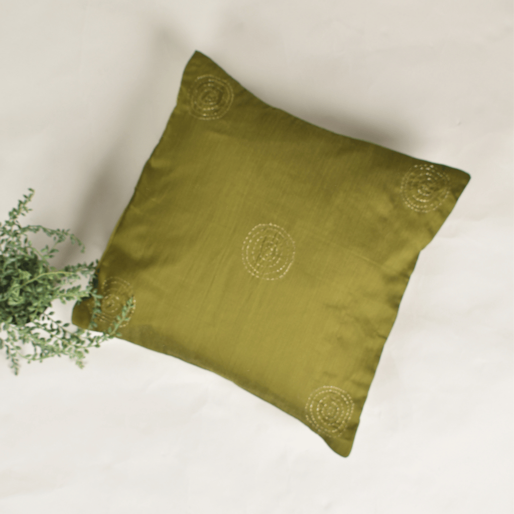 Olive Green embroidery cushion cover