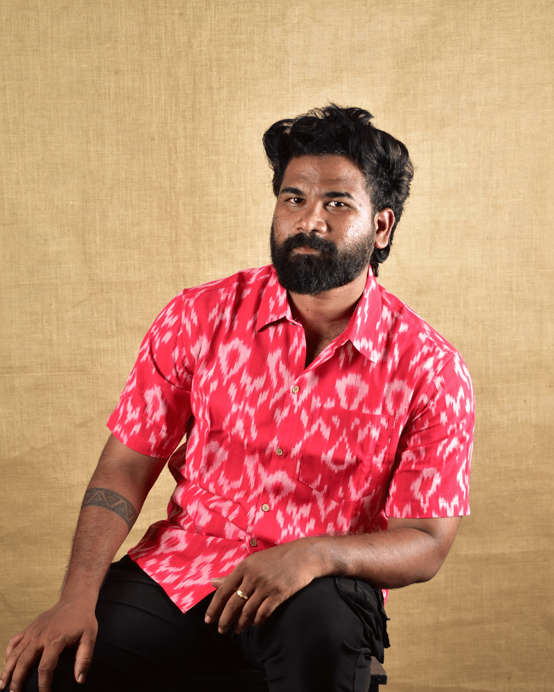Red Casual Men's Shirt In Ikat cotton