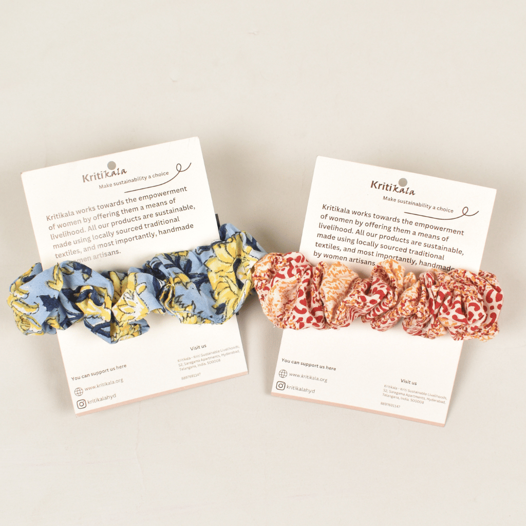Yellow & Red Kalamkari Scrunchies