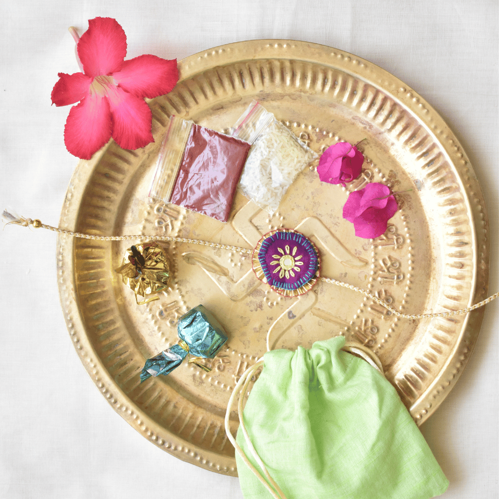 Purple Round Embroidery Handloom Rakhi