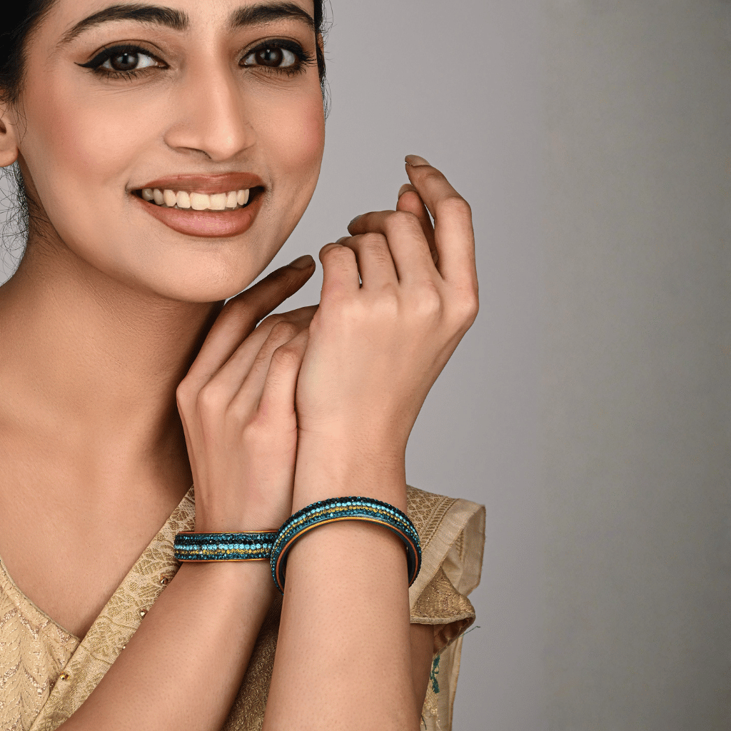 Pair of broad bangles in blue tones - Hyderabad