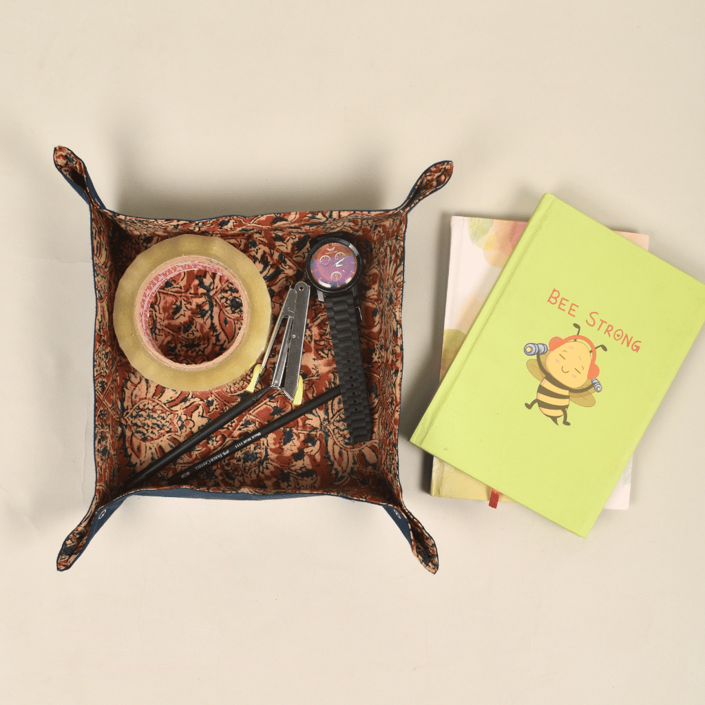 Red Kalamkari Stationery Tray - inside