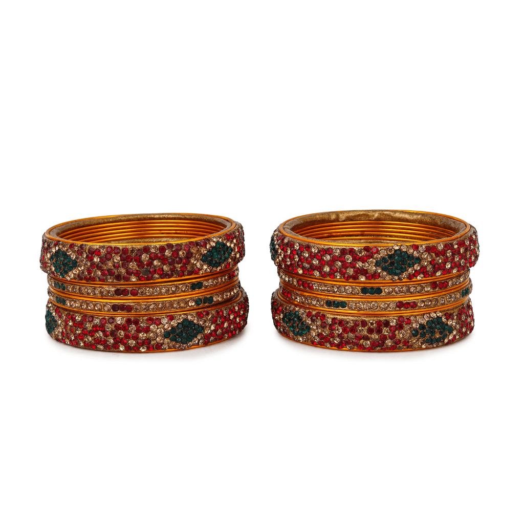 Set of bangles in maroon & green tones - Hyderabad