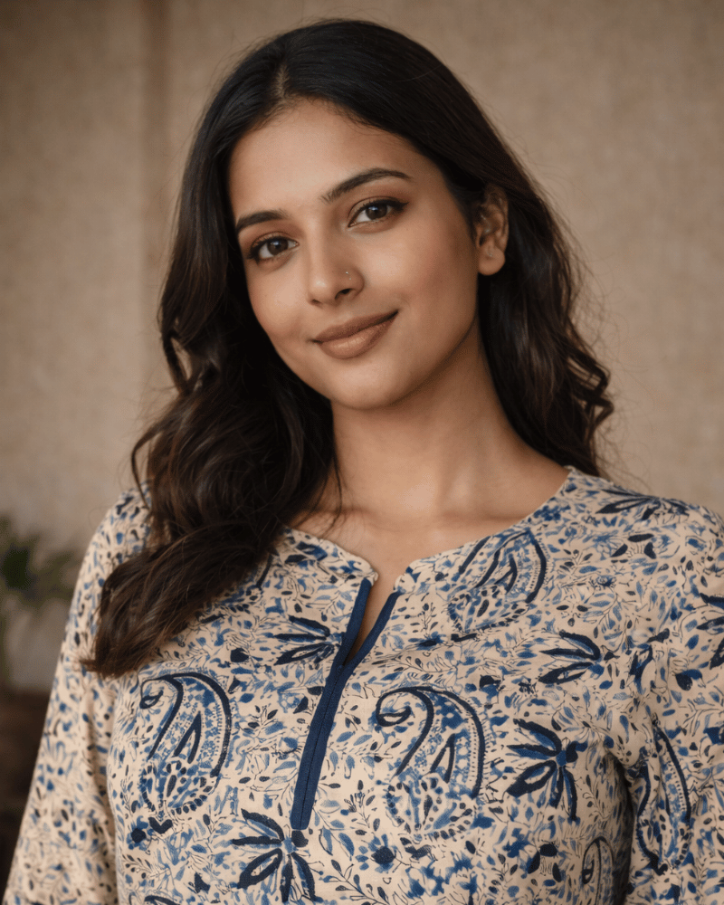 Blue Kalamkari Short Tunic - neck