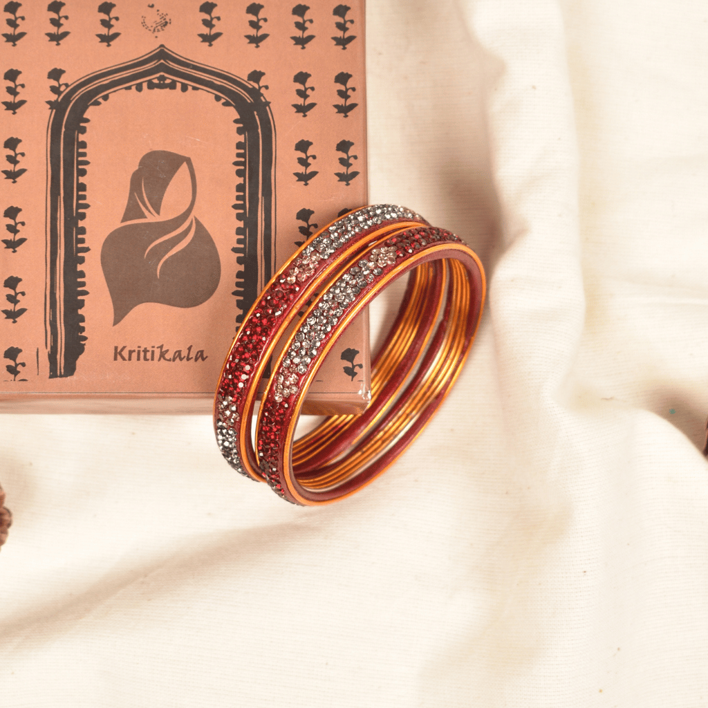 Pair of red & black 3 line stoned lac bangles - Hyderabad