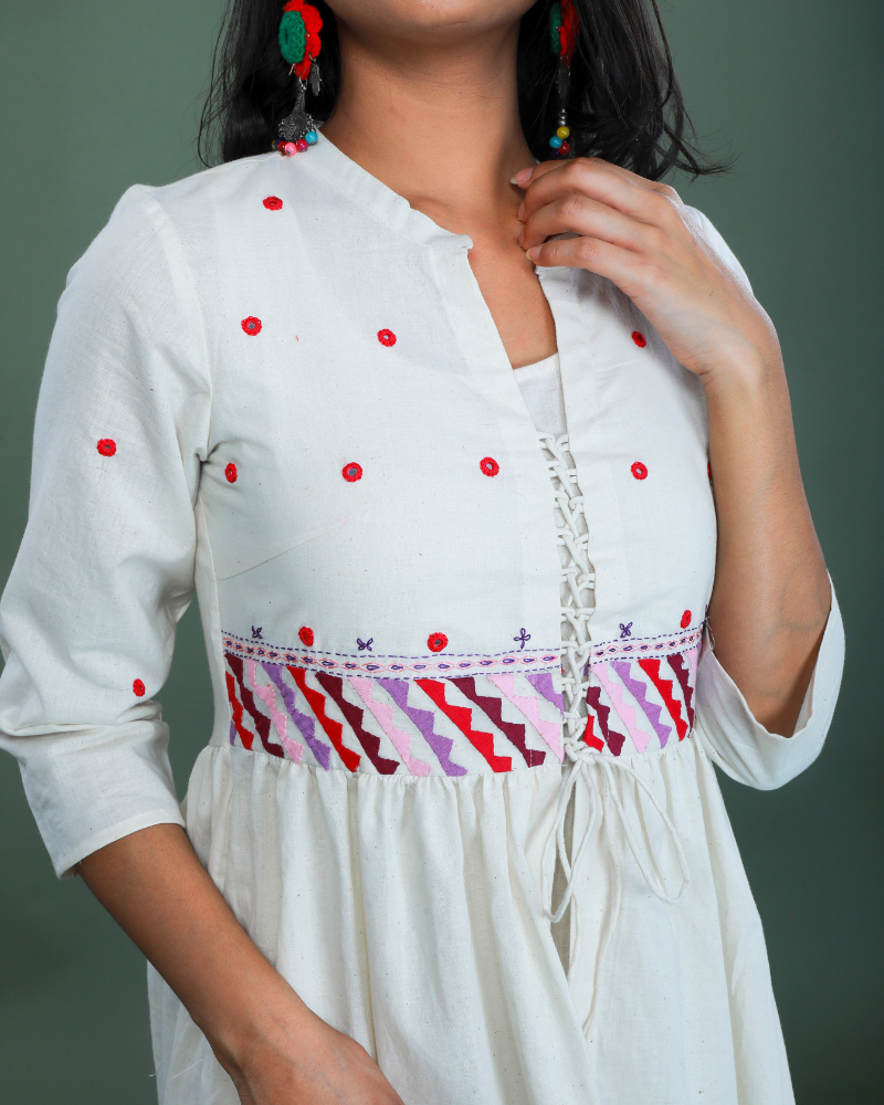 Applique work long jacket Dress
