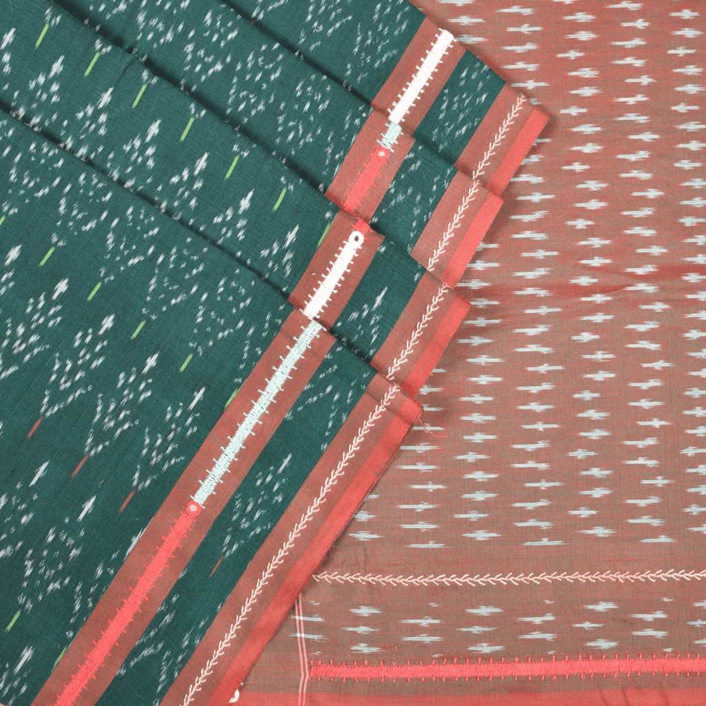 Green ikat saree with hand embroidery