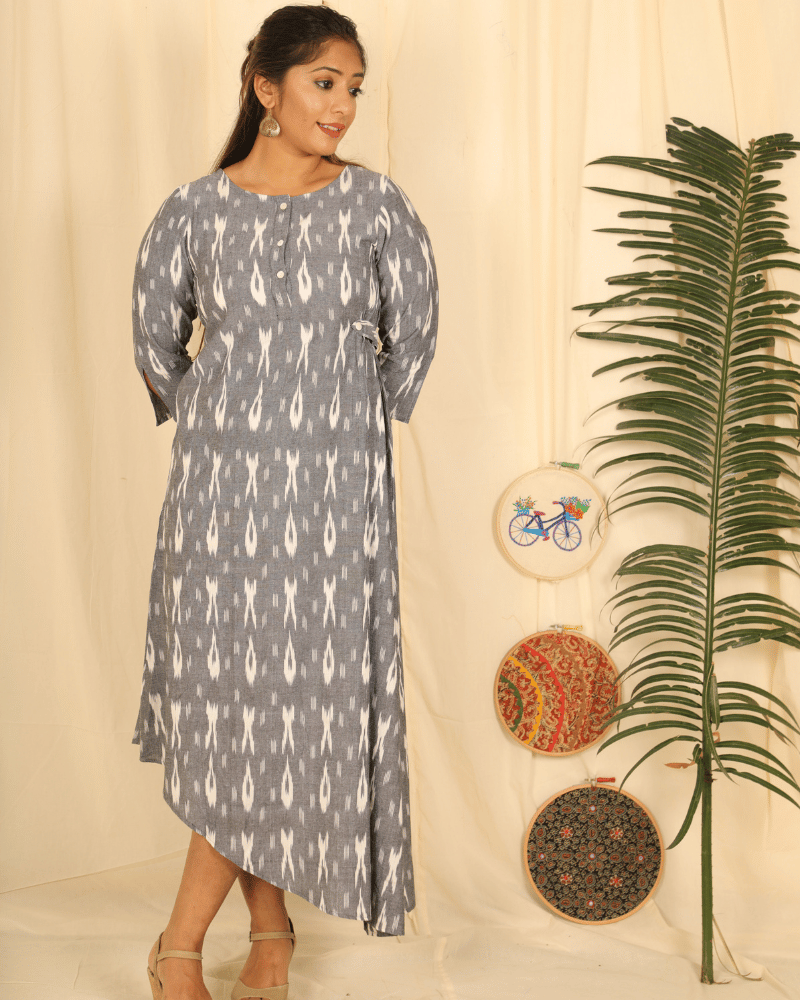 Assymetric Grey Ikat Dress