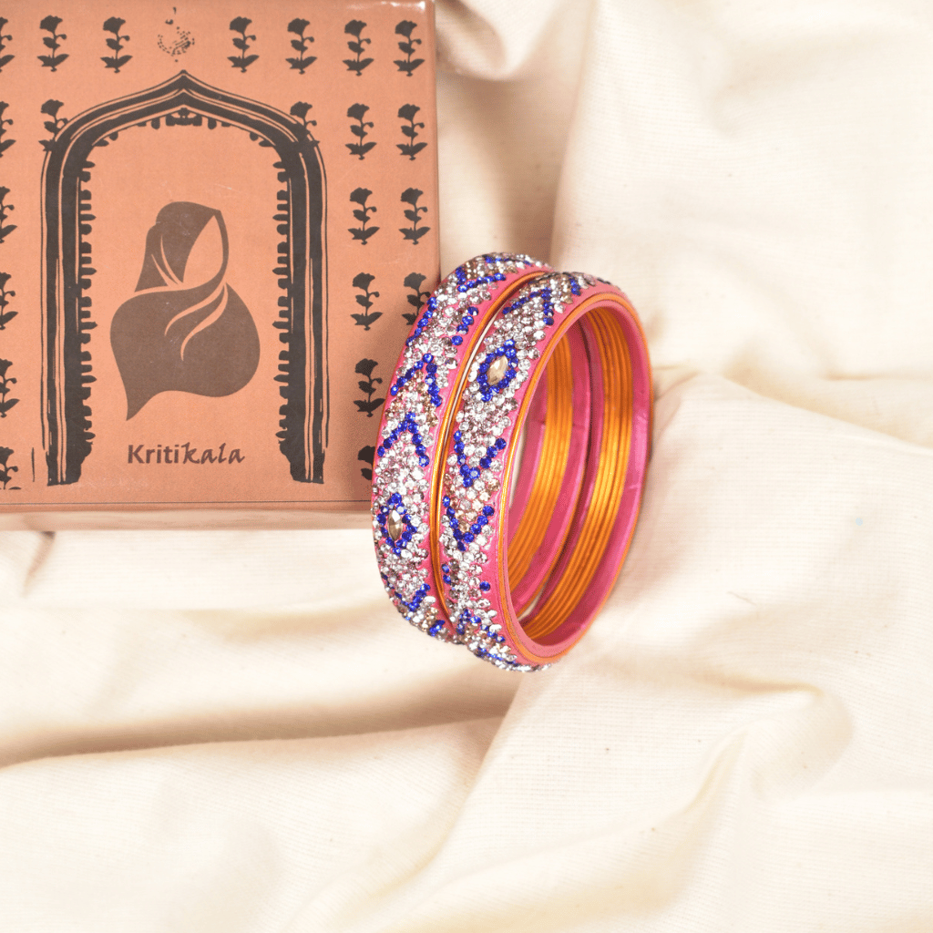 Blue & white 5 line stoned lac bangles - Hyderabad