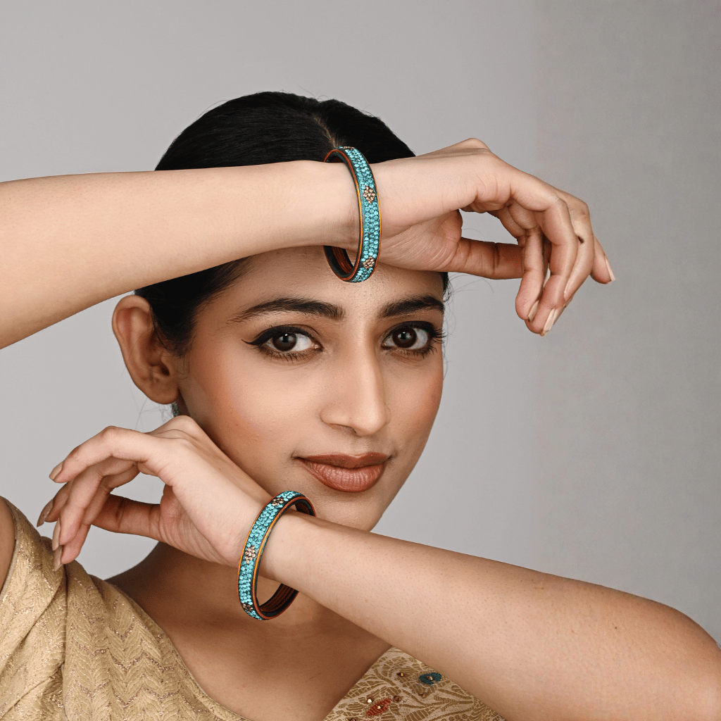 Pair of Blue Stone Studded Lac Bangles - Hyderabad