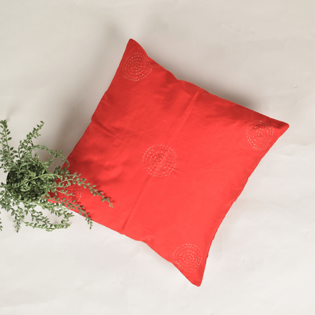 Red embroidery cushion cover