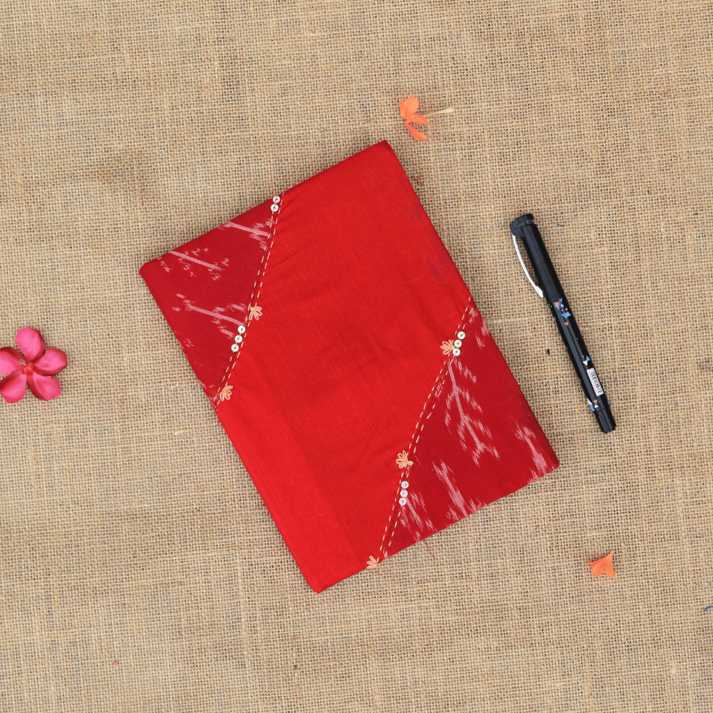 Silk handmade paper diary and embroidery cover - red