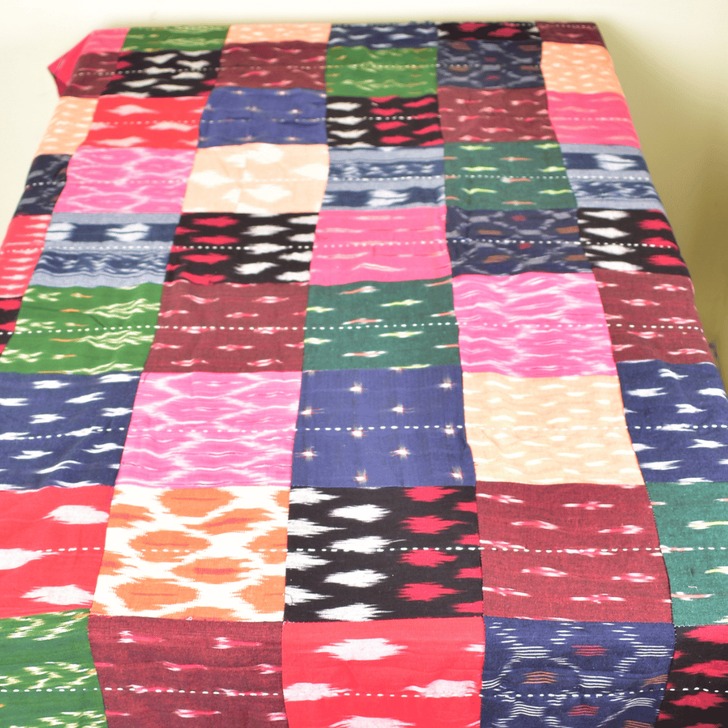 Ikat Patchwork Double Bedcover in Multicolor