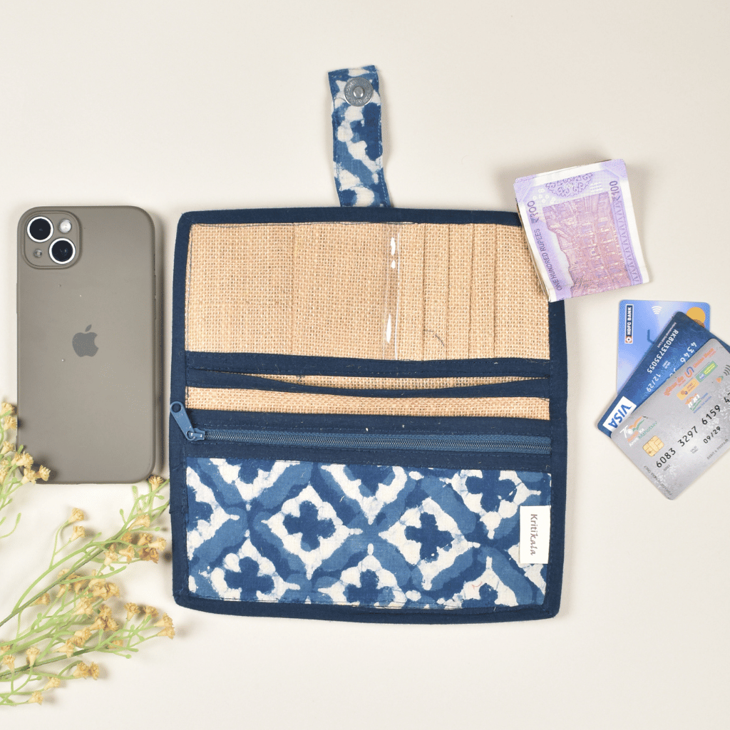 Jute ladies wallet in indigo blue