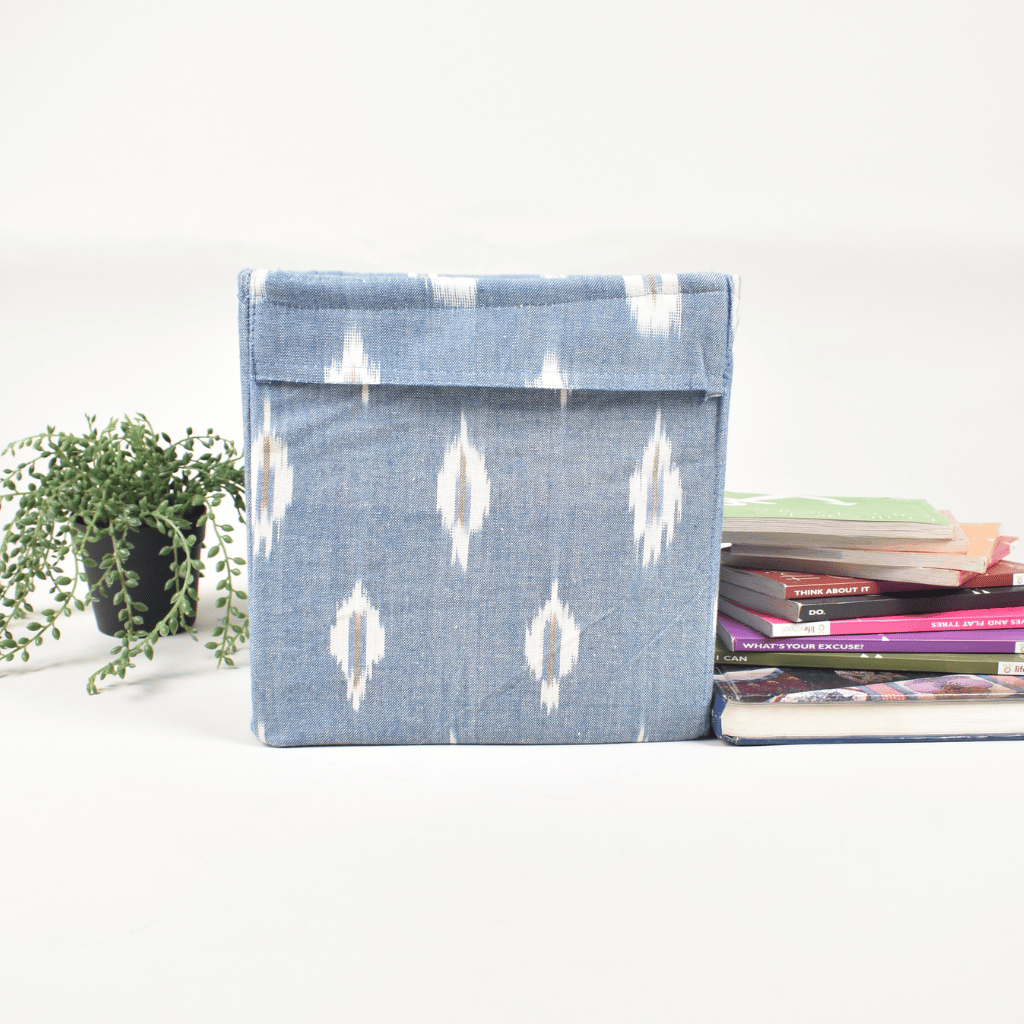 Blue Ikat Foldable Stationery Organiser - handle