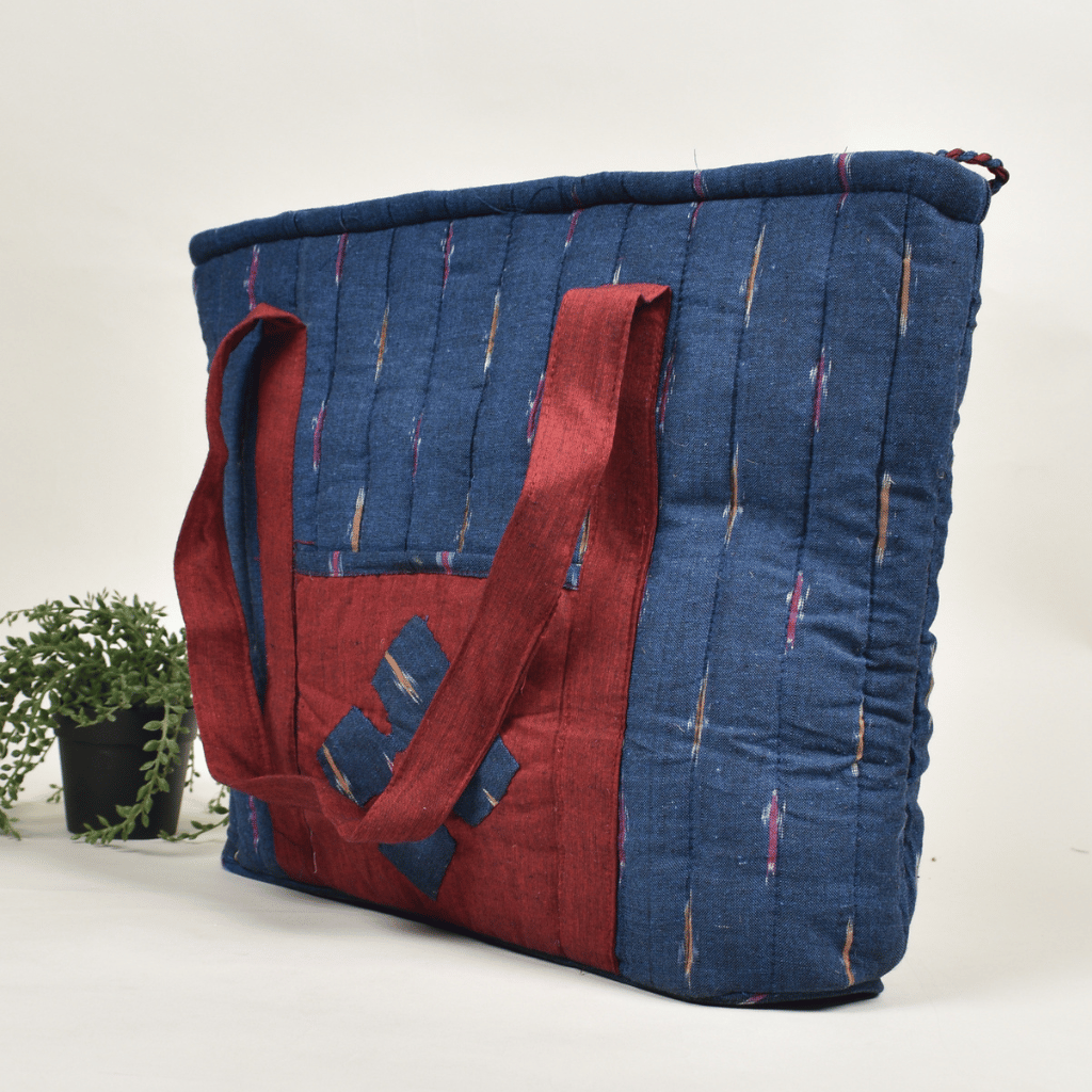Blue Ikat quilted laptop bag - side