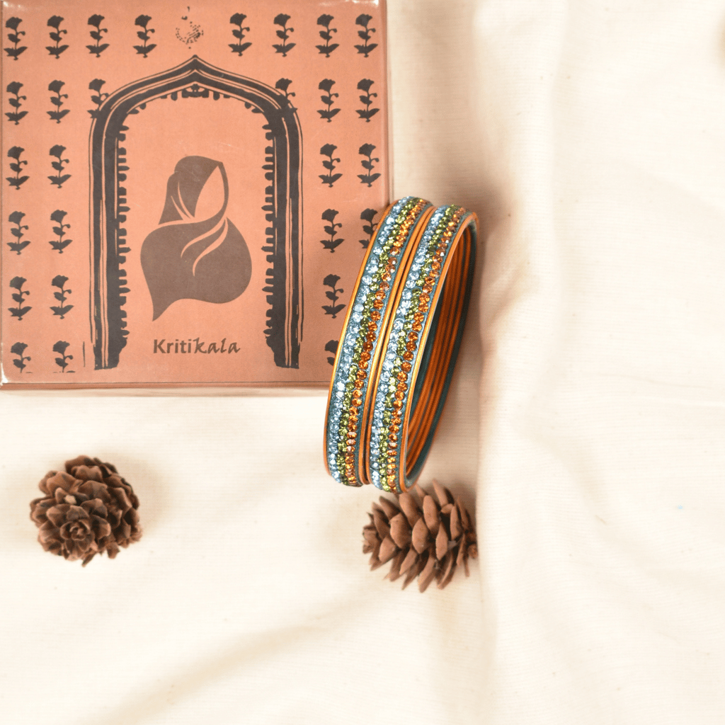 Blue 3 line stones lac bangles - Hyderabad