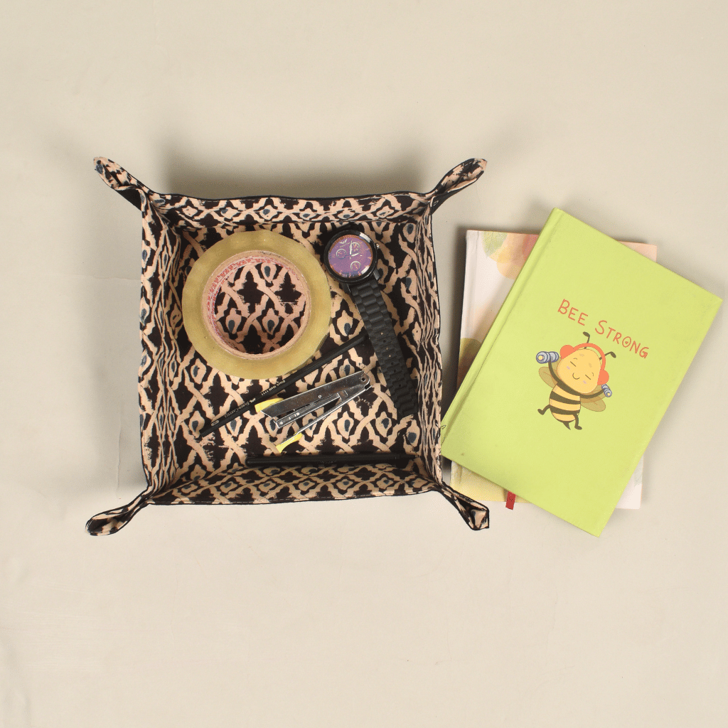Black Kalamkari Stationery Tray - foldable