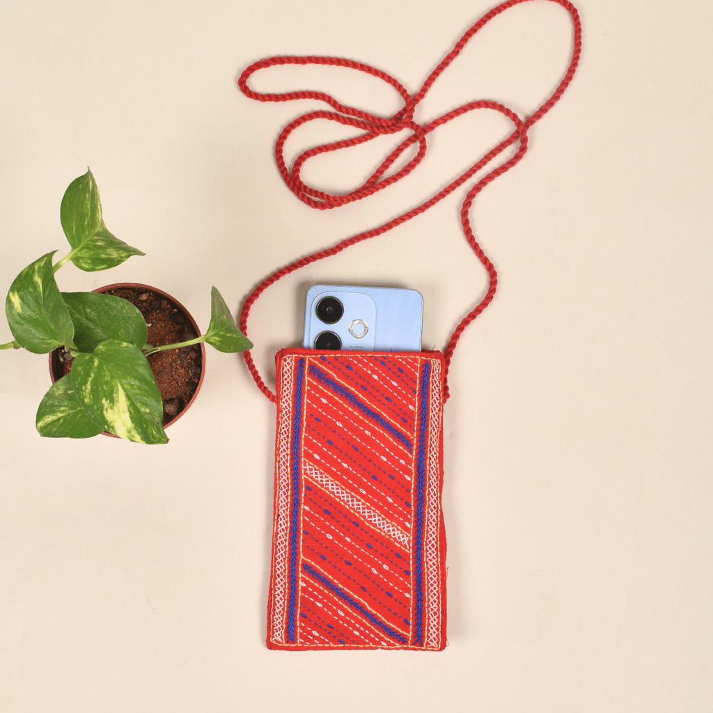 Handcrafted Embroidery Red cell phone pouch