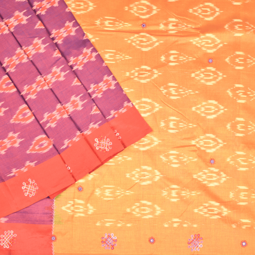 Purple ikat saree with hand embroidery